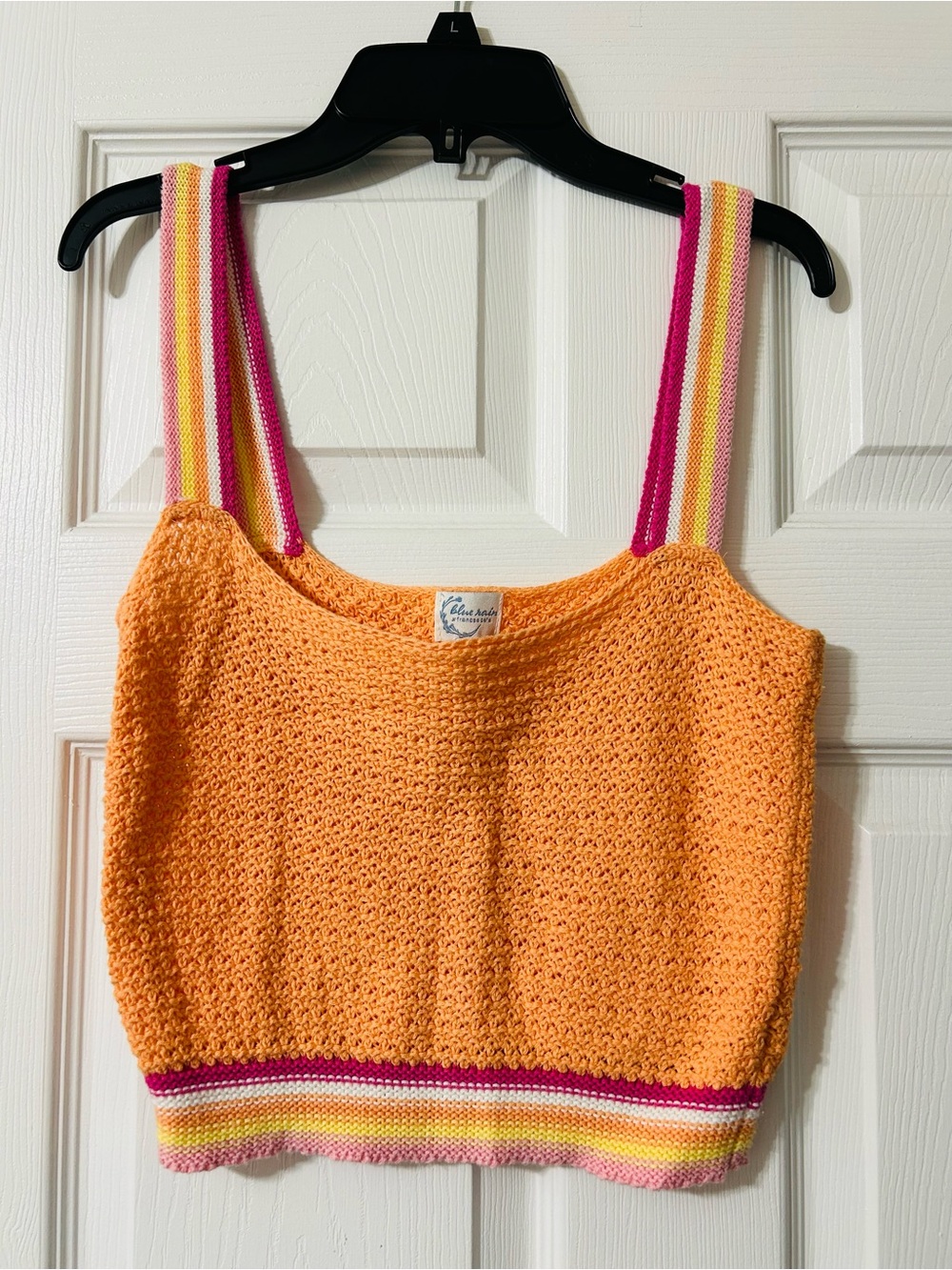 Crochet Knit Orange Tank with Multicolor Straps (Like New) Size: XS